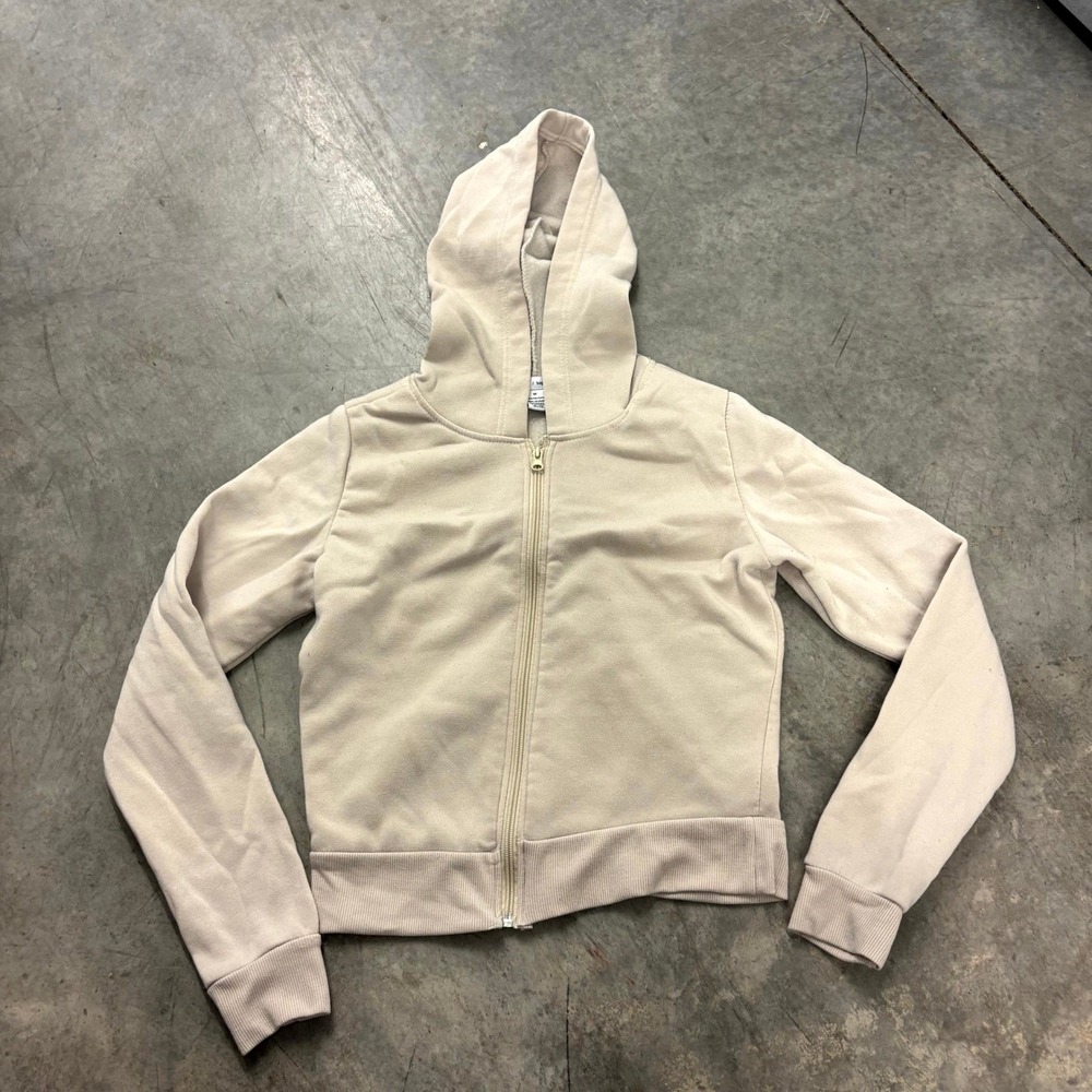 Better Together Womens Cropped Full Zip Hoodie Beige Fleece Size Medium